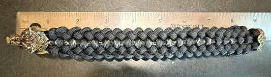 7 1/2 inches sanctified covenant paracord bracelet with a brass wolf buckle