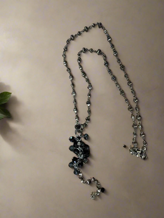 black cut bead necklace 14 inches long
